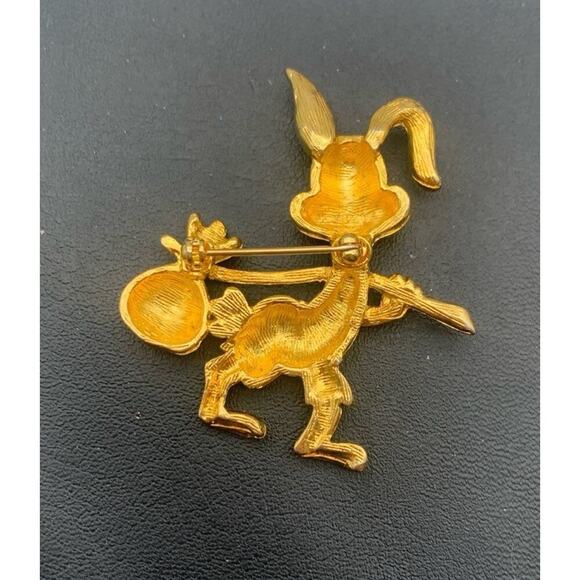 Vintage Gold Tone Hobo Bunny Rabbit Brooch - Picture 3 of 4